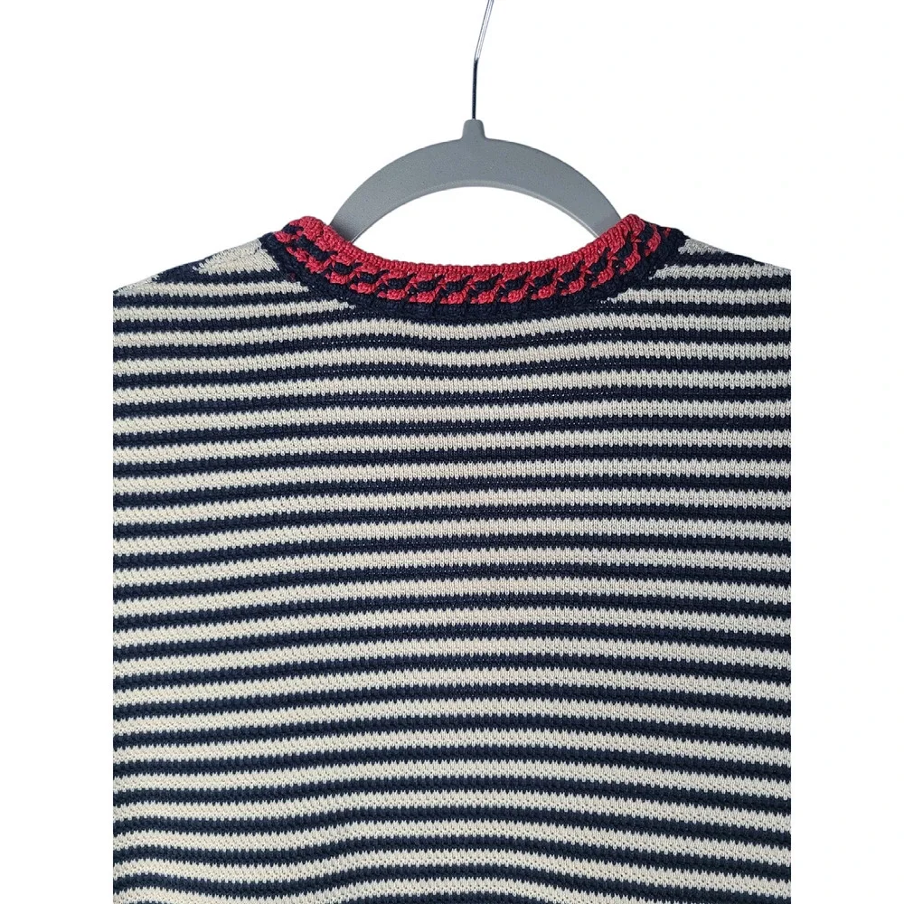 Tory Burch Sweater Women's Small Striped V-neck Pullover 3/4 Sleeve Cotton